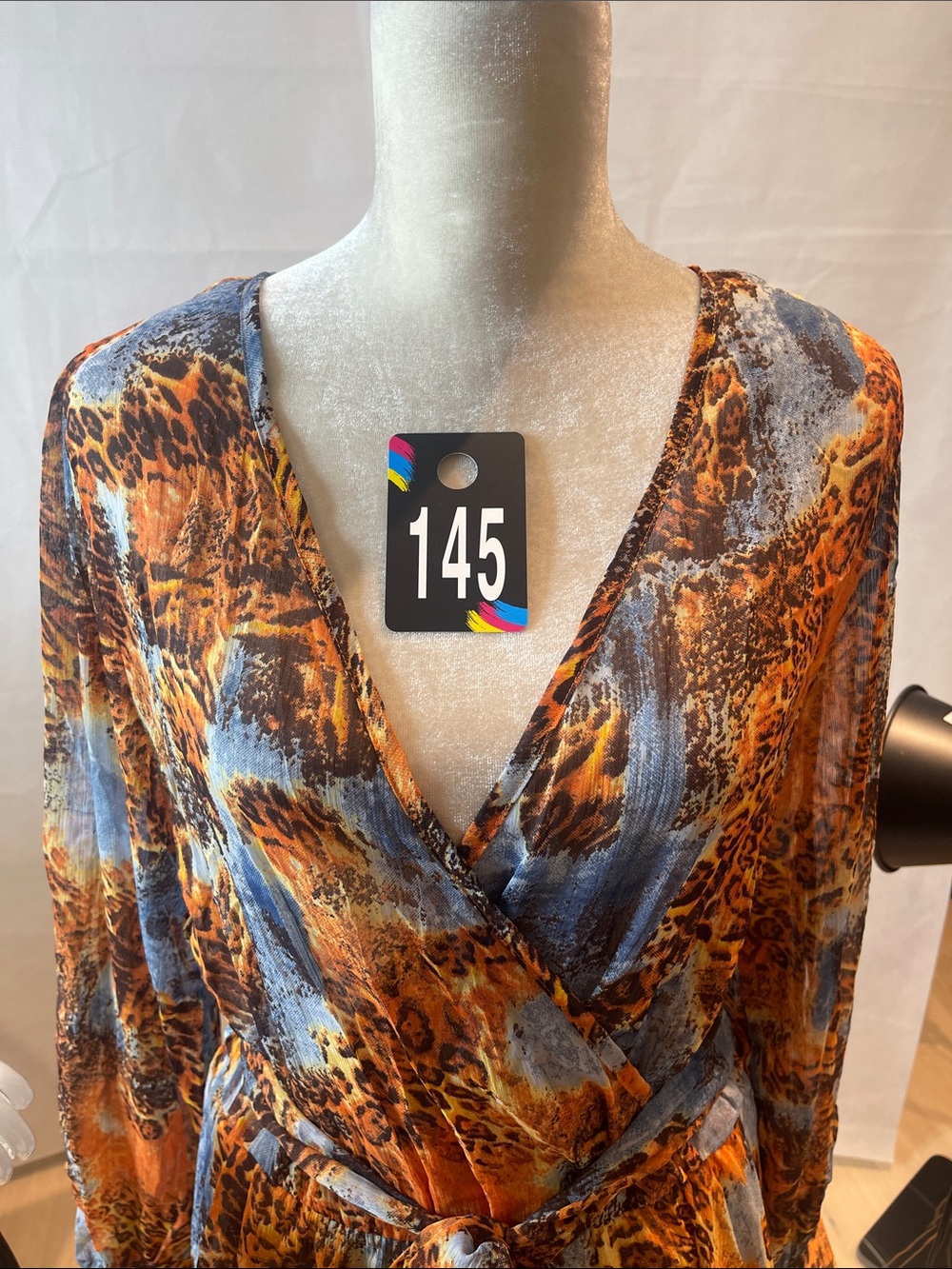 Wrap Maxi Dress in Orange and Blue Animal Print - Picture 3 of 14